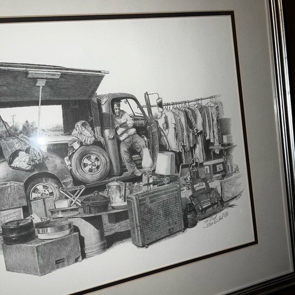 RARE Vintage Flea Market Detailed Framed Drawing Signed - Picture 8 of 15